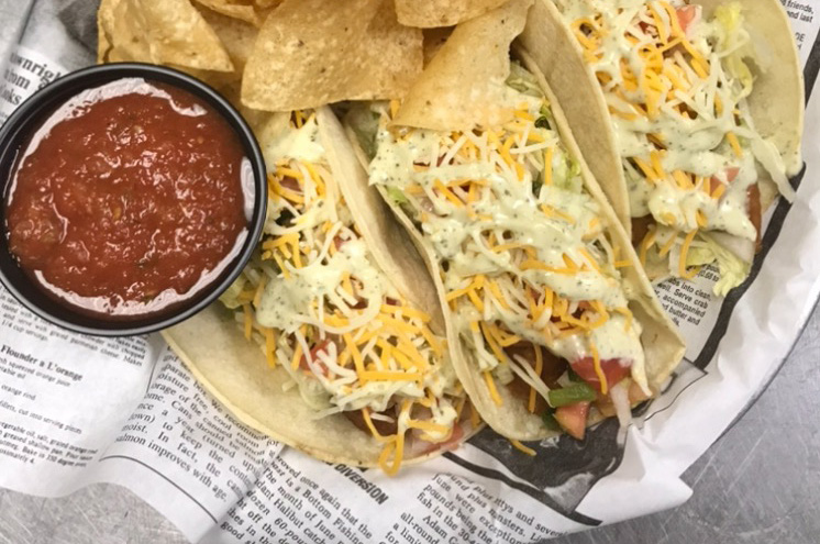 Baja Tacos with chips and salsa